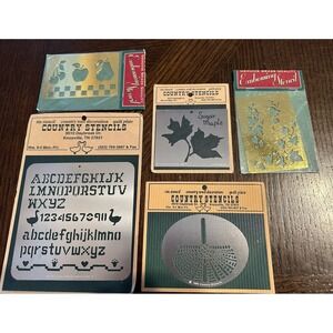 New Lot Of 5 Country Stencils Tin Quilt Plates VTG Folk Art Farmhouse Ivy Fruit